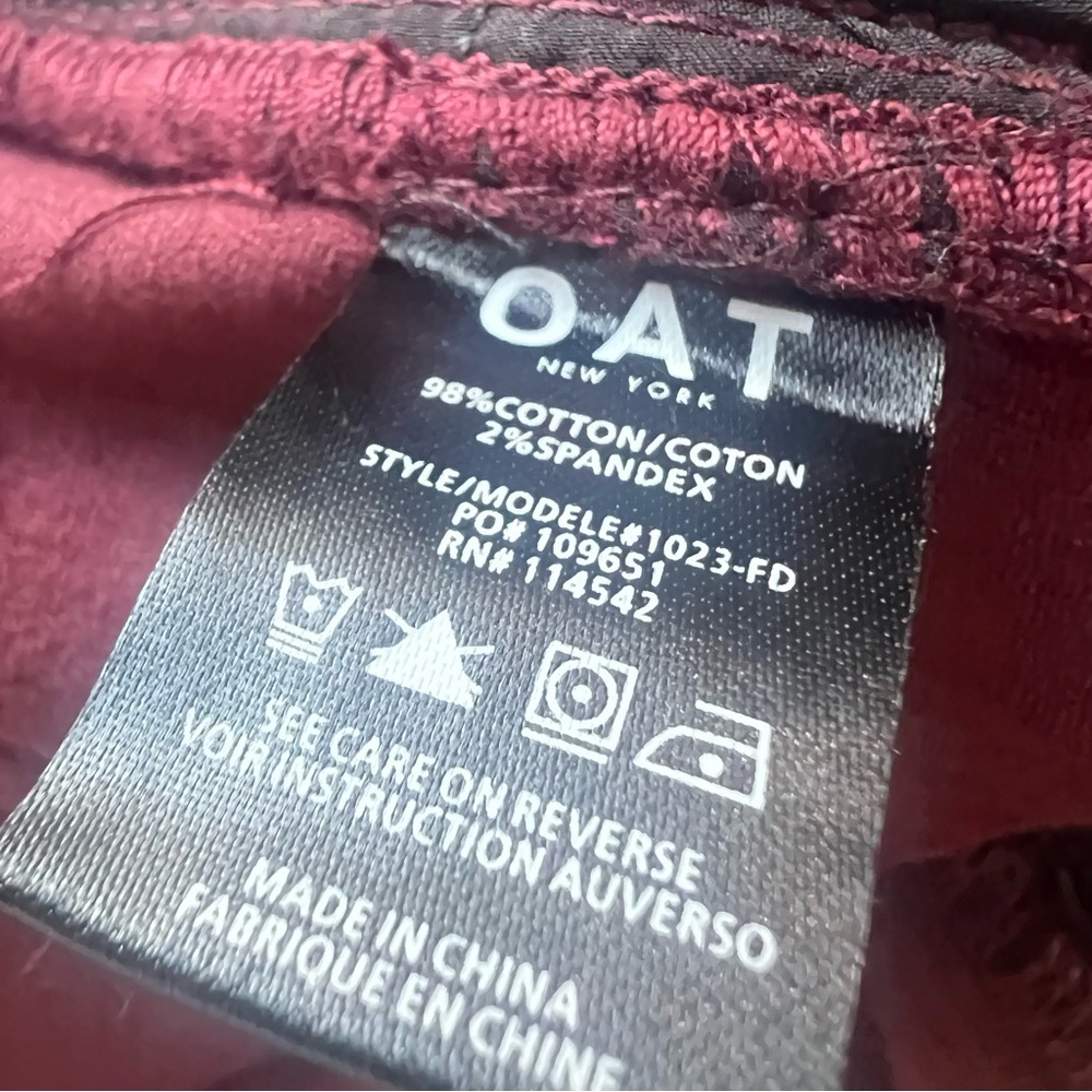 OAT New York Womens Corduroy Stretch Pants Wine Red Size 24 NWT - Picture 9 of 10